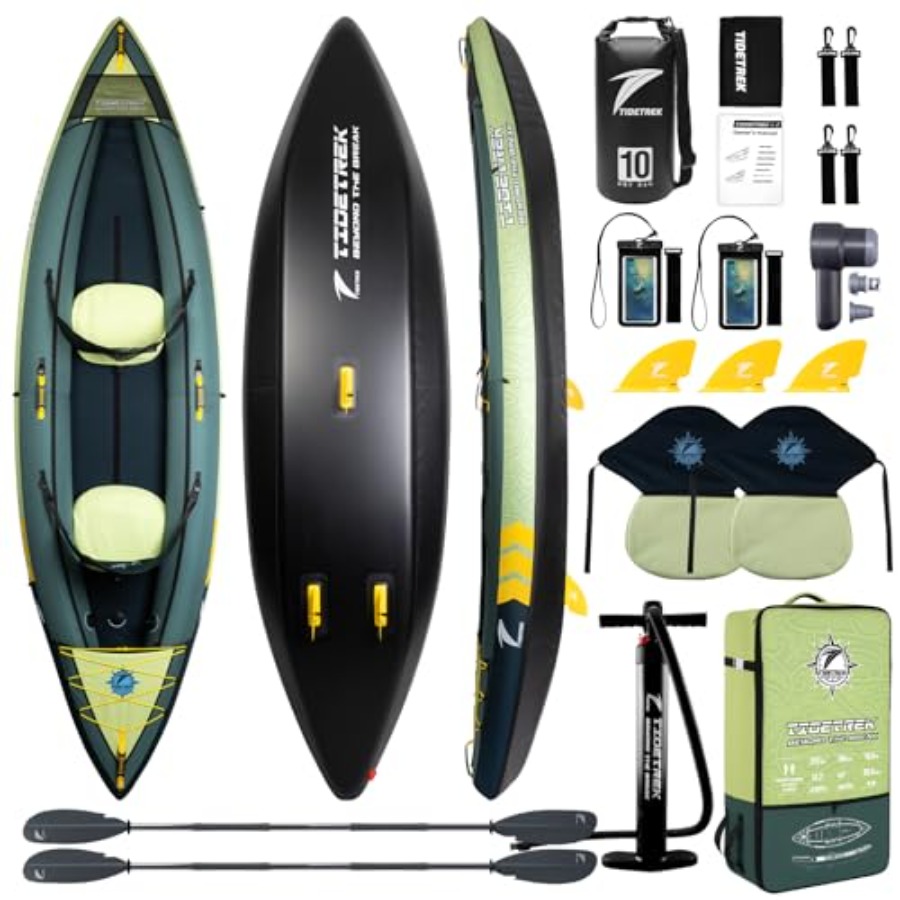Fishing Kayak Seat - เรือคายัคเป่าลมสำหรับการท่องเที่ยวในทะเลสาบ แม่น้ำ และตกปลา วัสดุพีวีซี สีฟ้าและสีเทา น้ำหนักเบา