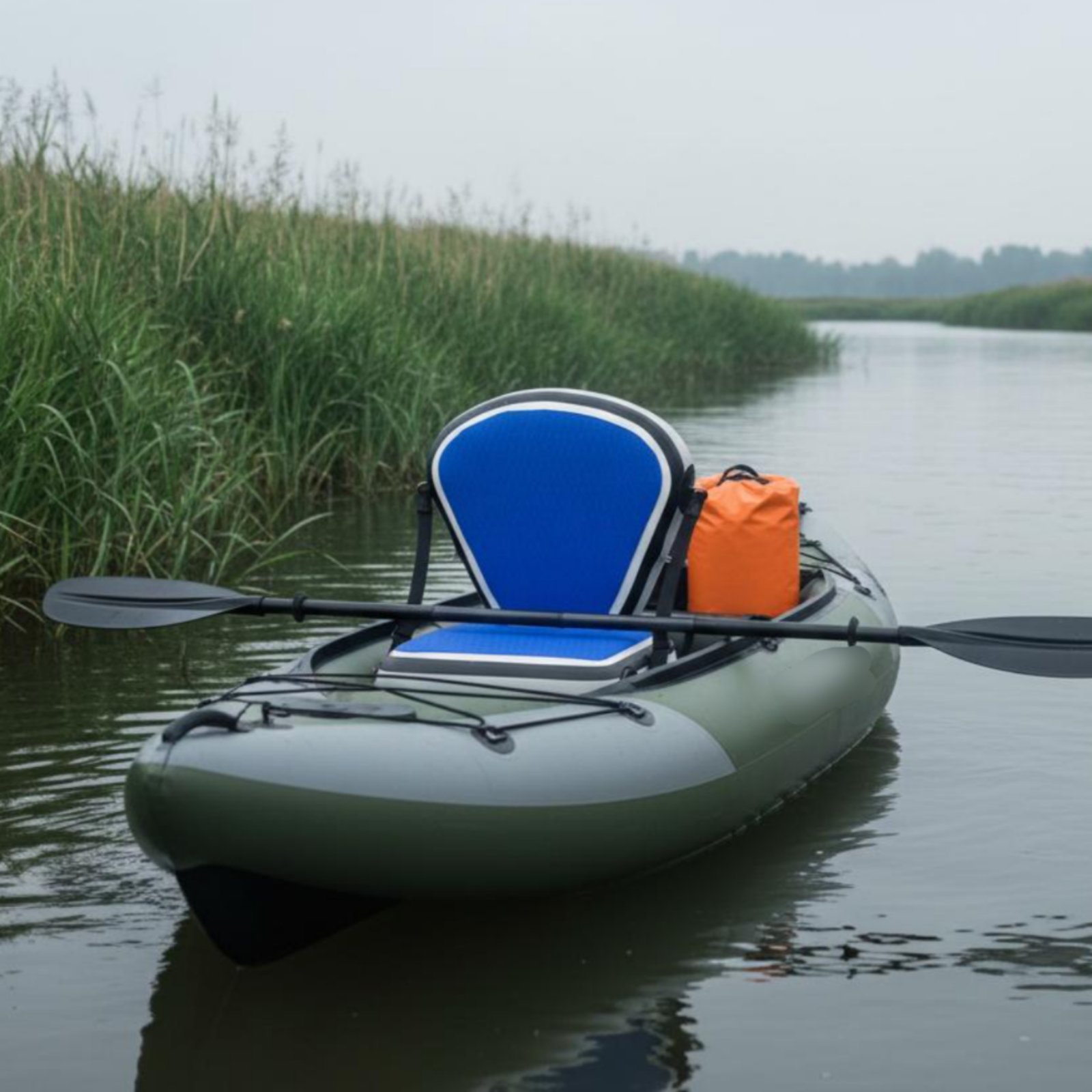 Fishing Kayak Seat - พนักพิงเบาะนั่งเรือคายัคแบบเป่าลม เบาะนั่งเรือตกปลาแบบเป่าลม ทนต่อการฉีกขาด หัวฉีดลมในตัวสำหรับพายเรือคายัค โต้คลื่น